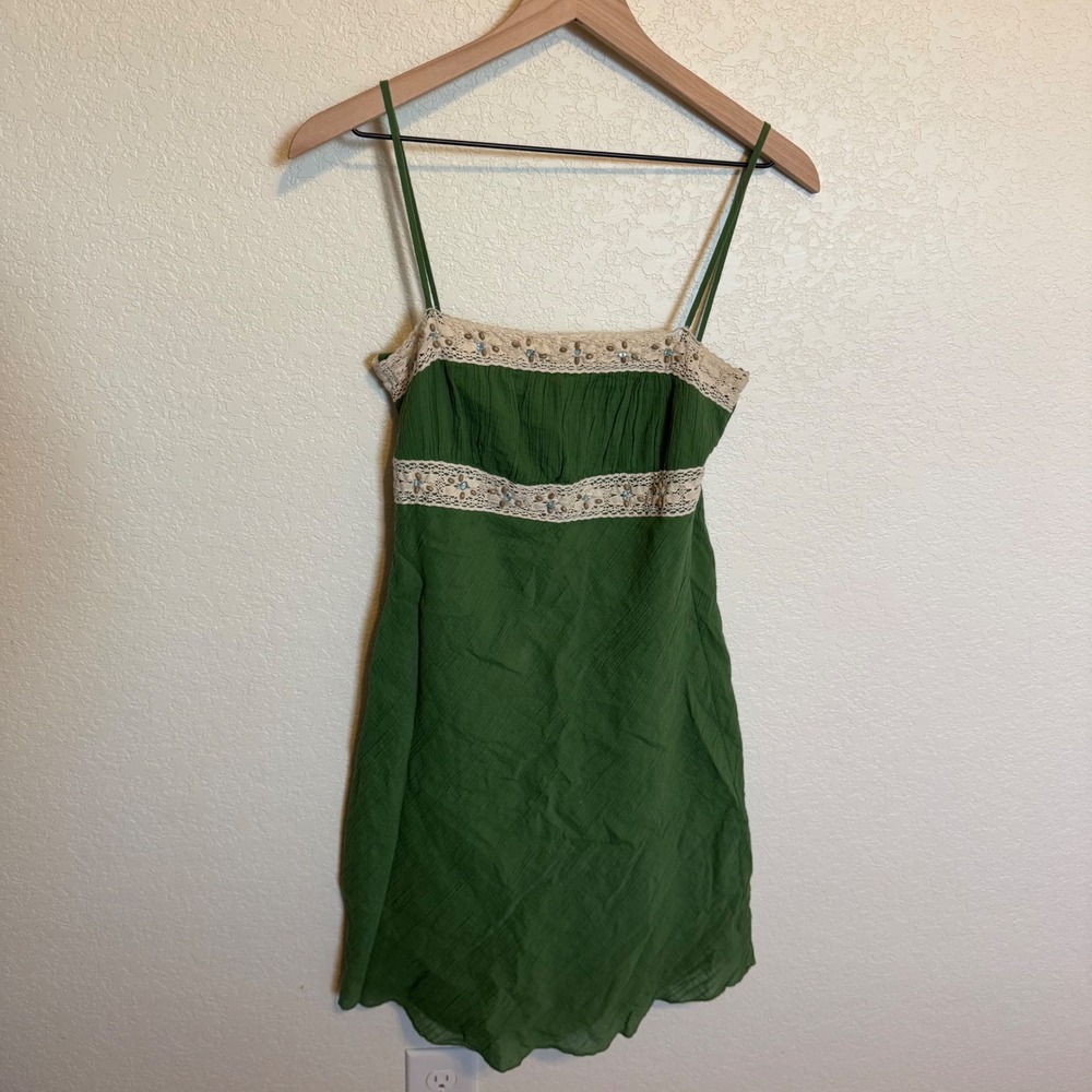 Vintage Fairycore Charlotte Russe Crochet Lace Mini Dress XS/S Green